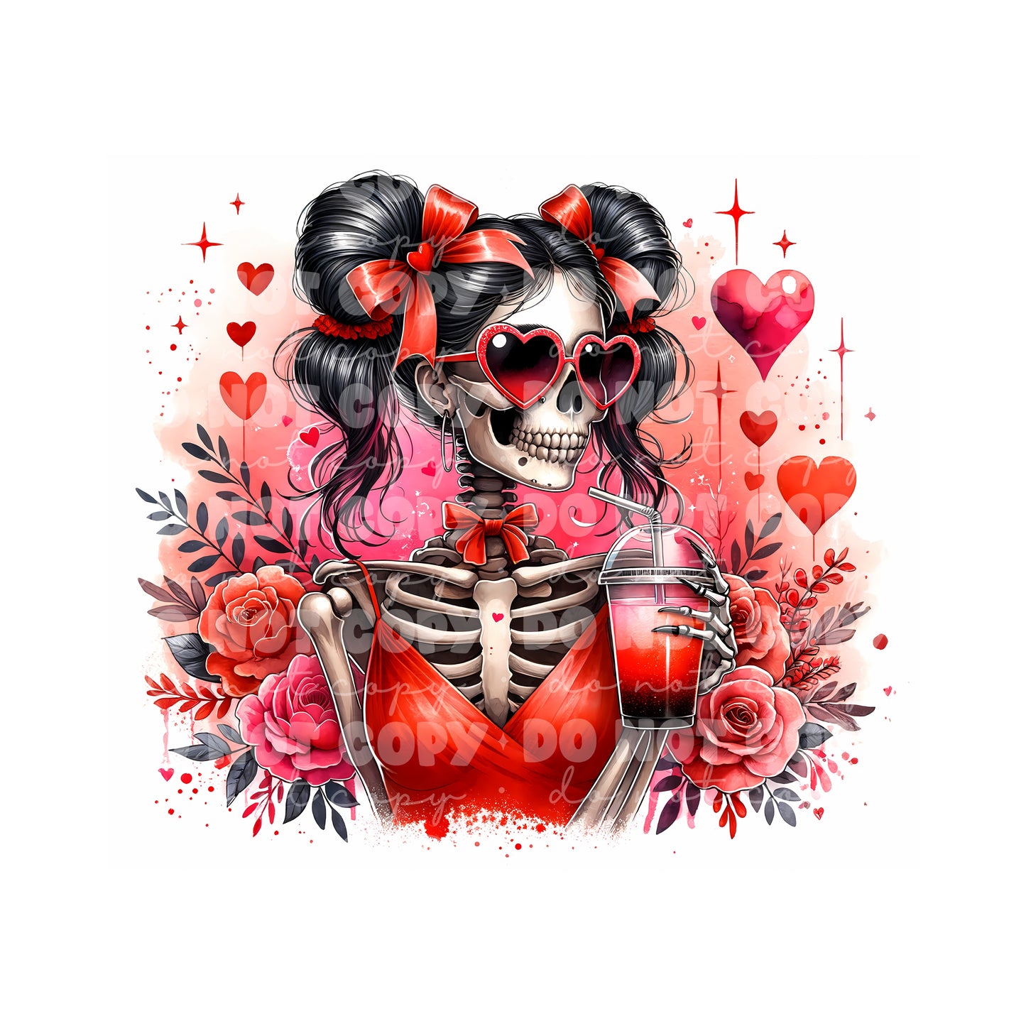 Valentine Skeleton Girl Tumbler Sublimation Transfer