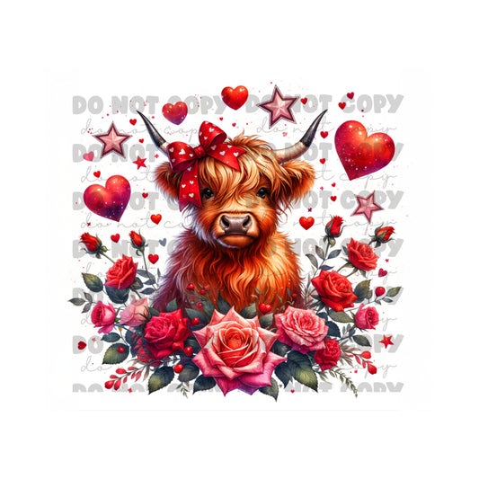 Valentines Highland Cow Tumbler Sublimation Transfer