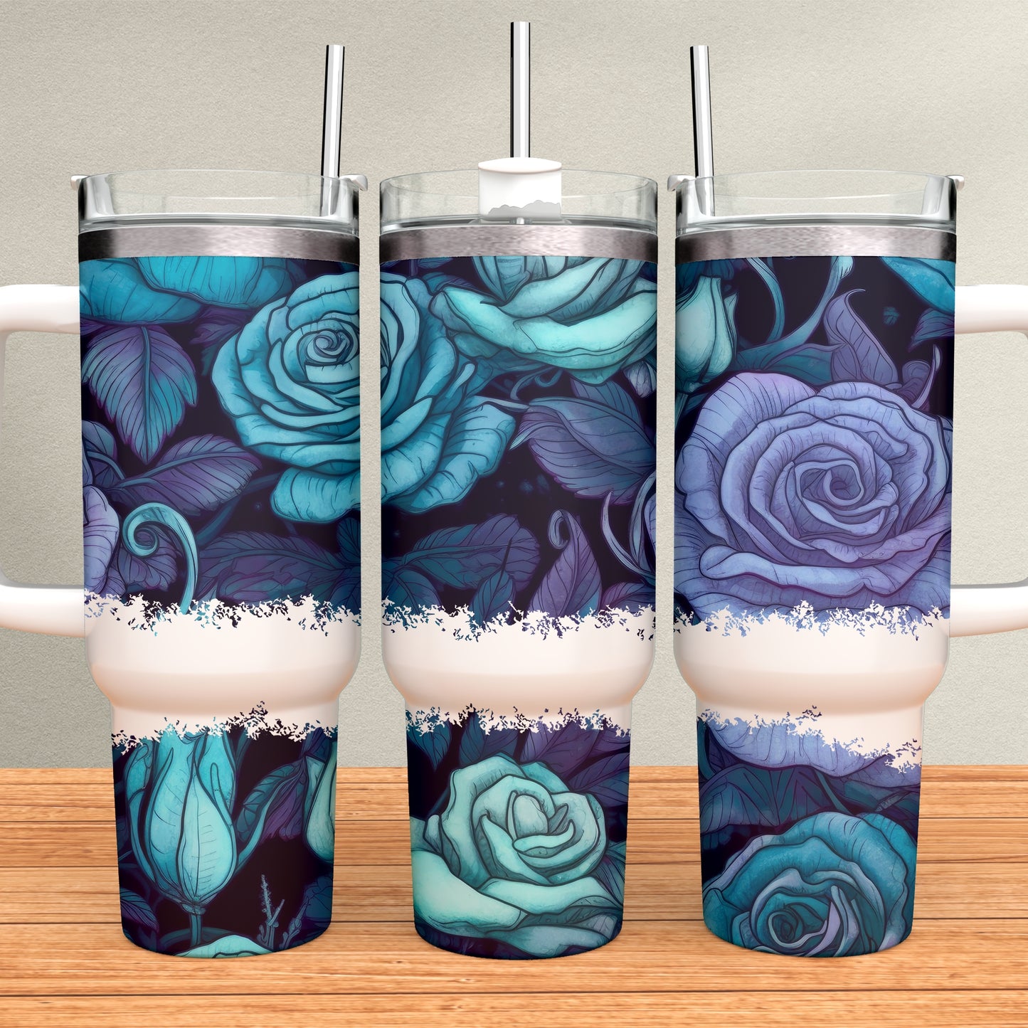 Aqua Roses 40oz Tumbler Sublimation Transfer ONLY