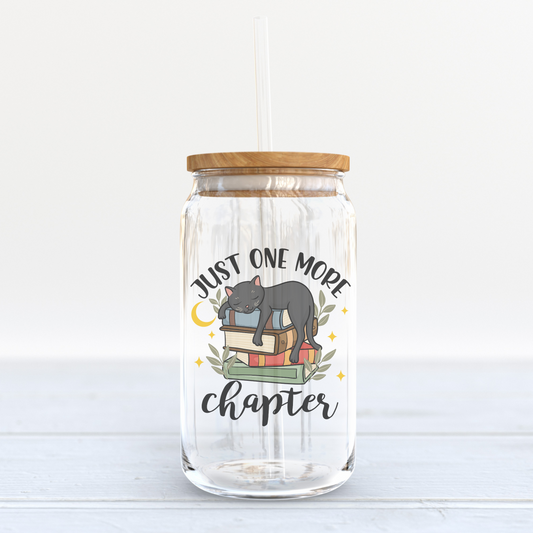 Just One More Chapter Cat Glass Cup
