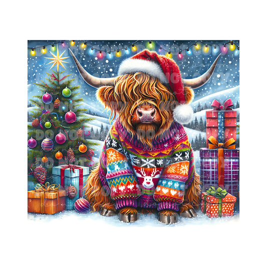 Christmas Highland Cow Sublimation Tumbler Transfer