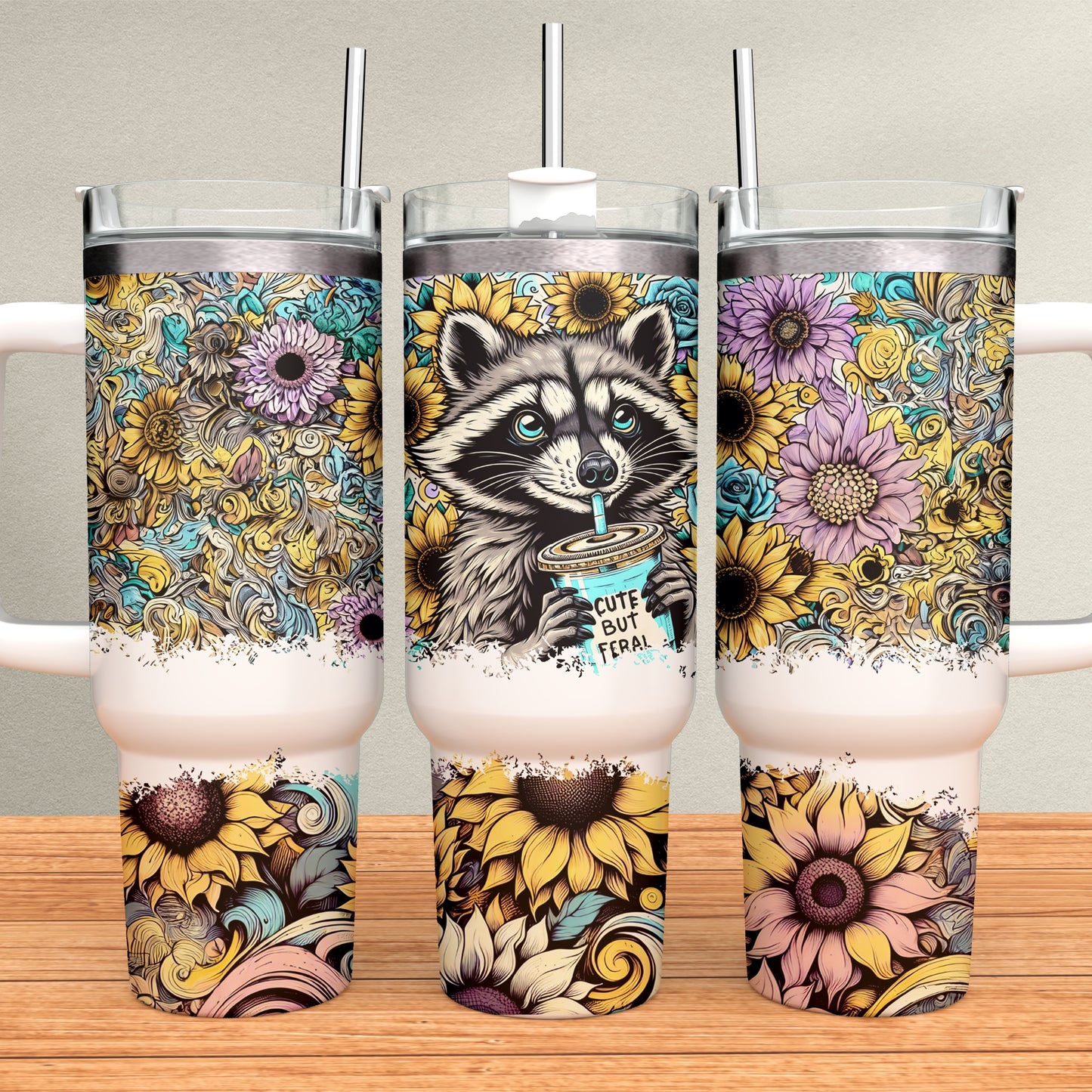 Cute But Feral Raccoon 40oz Tumbler Sublimation Transfer ONLY