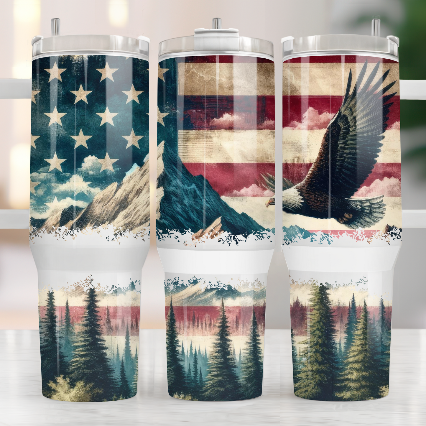 Eagle Flag 40oz Tumbler Sublimation Transfer ONLY