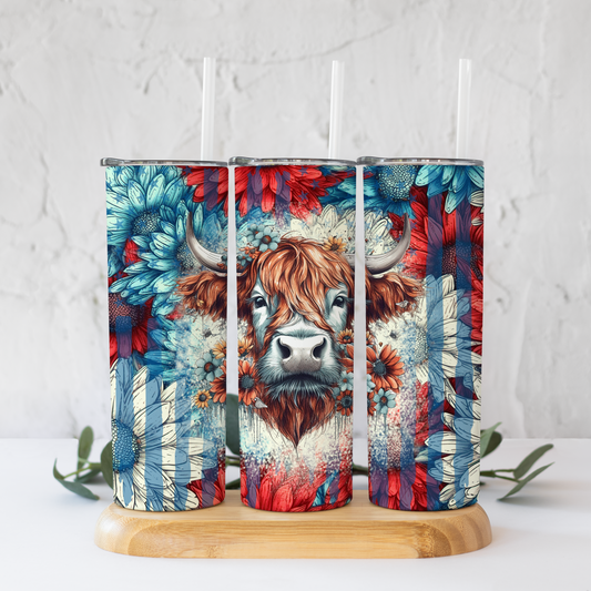 Patriotic Highland Cow Tumbler