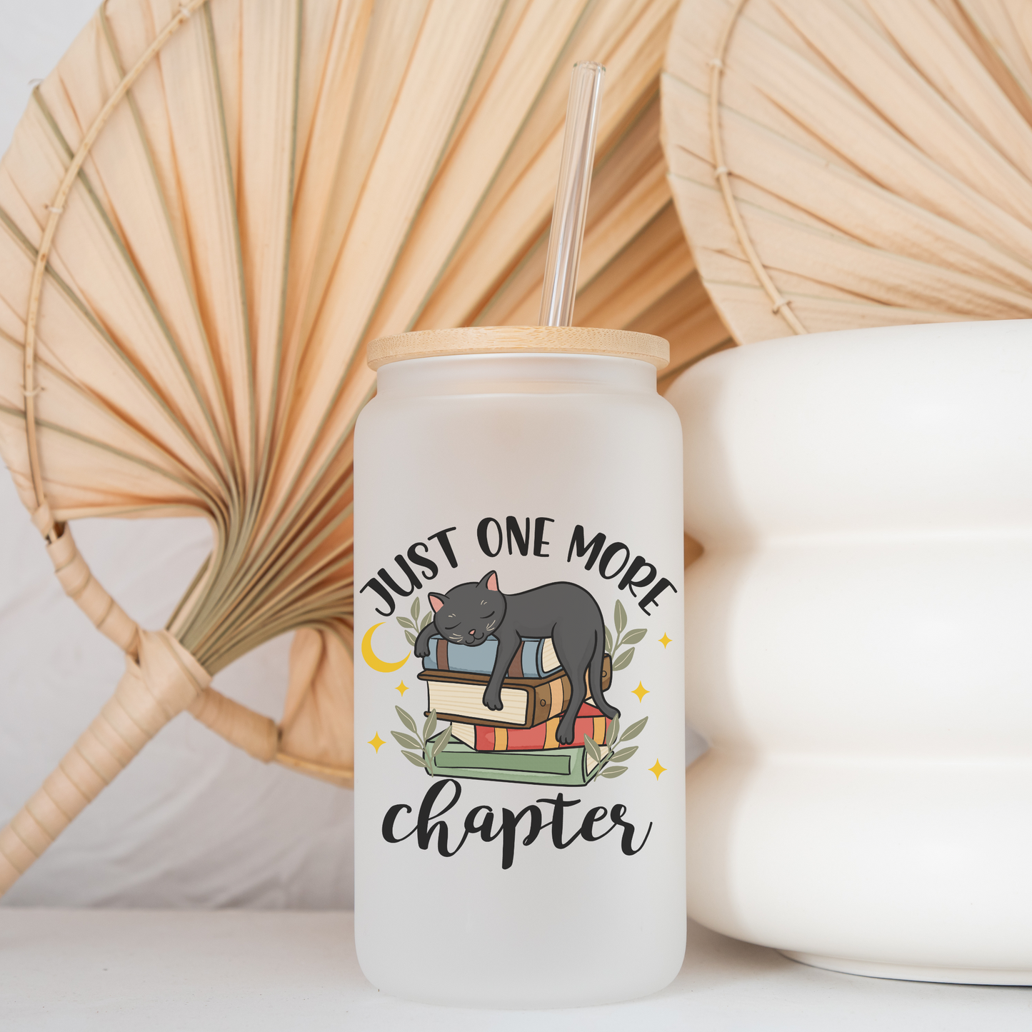 Just One More Chapter Cat Glass Cup