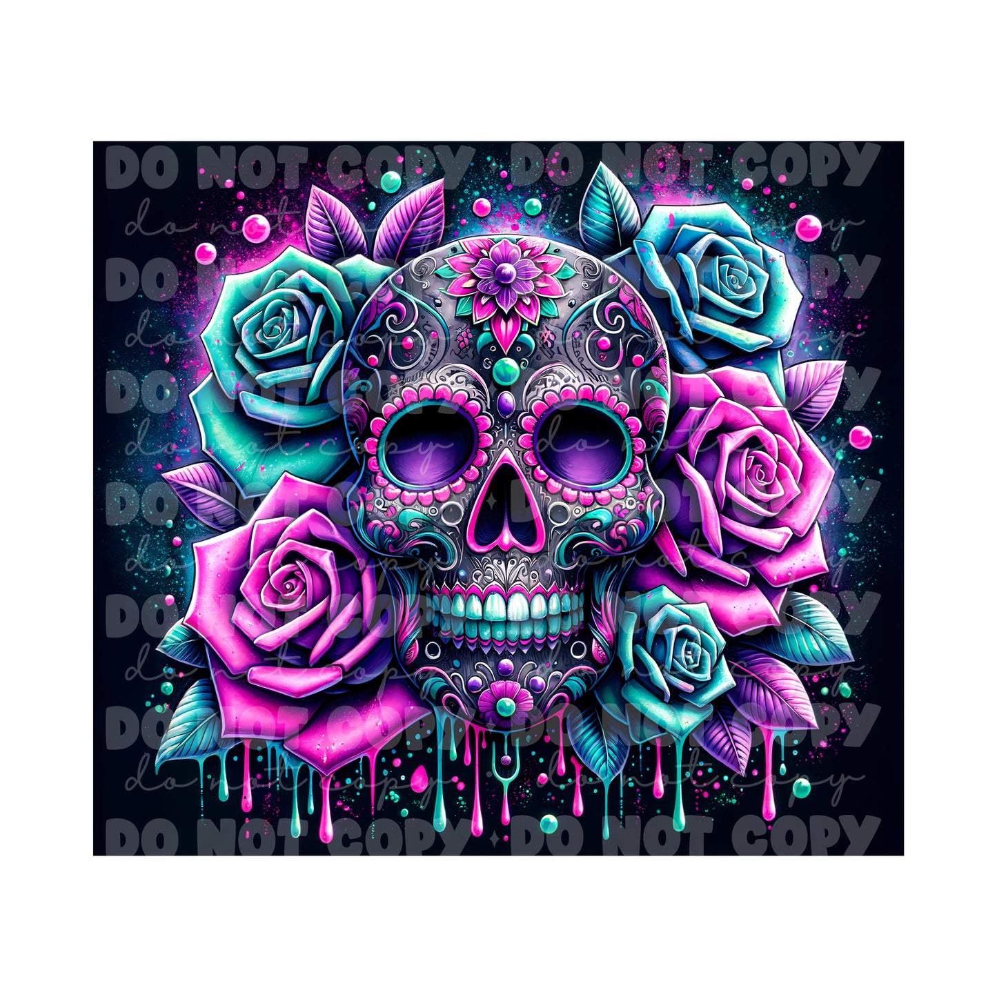 Neon Sugar Skull Tumbler Sublimation Transfer