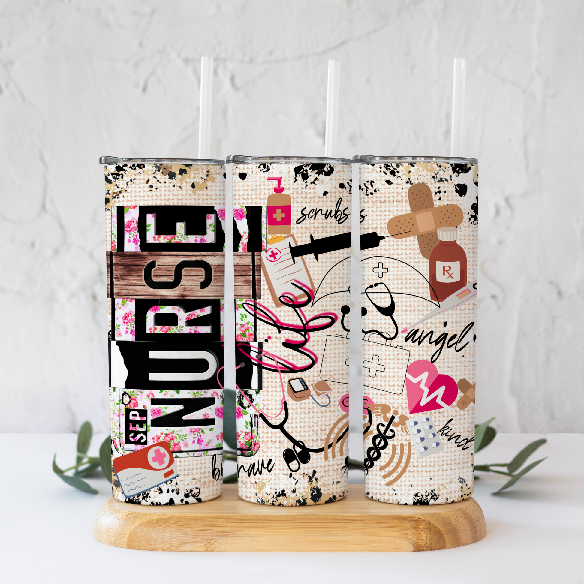 nurse life sublimation 20oz skinny tumbler