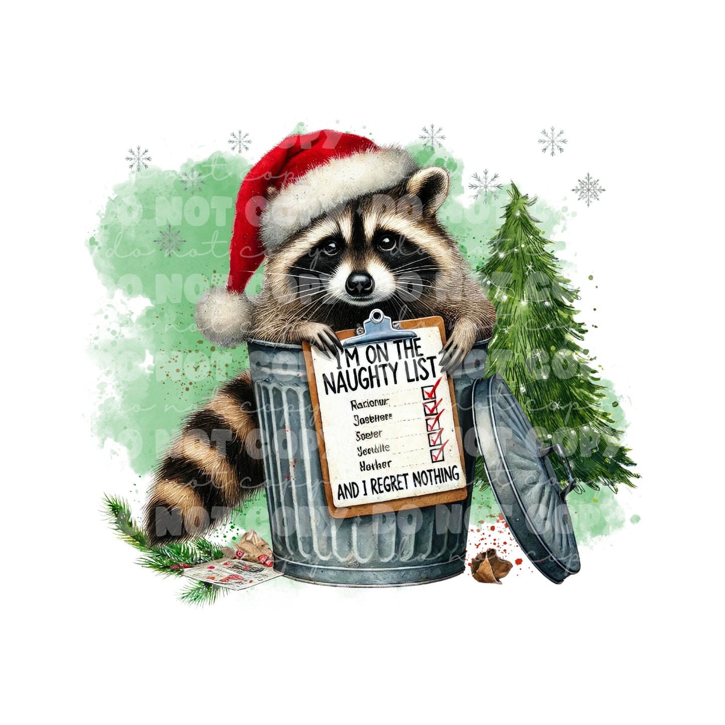 Raccoon Naughty List Sublimation Tumbler Transfer