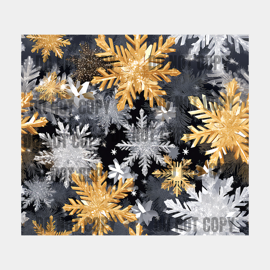 Black Gold Christmas Snowflakes Tumbler Transfer