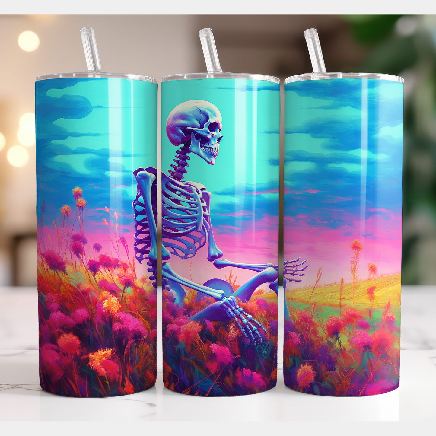 Skeleton In Field Sublimation Tumbler Transfer