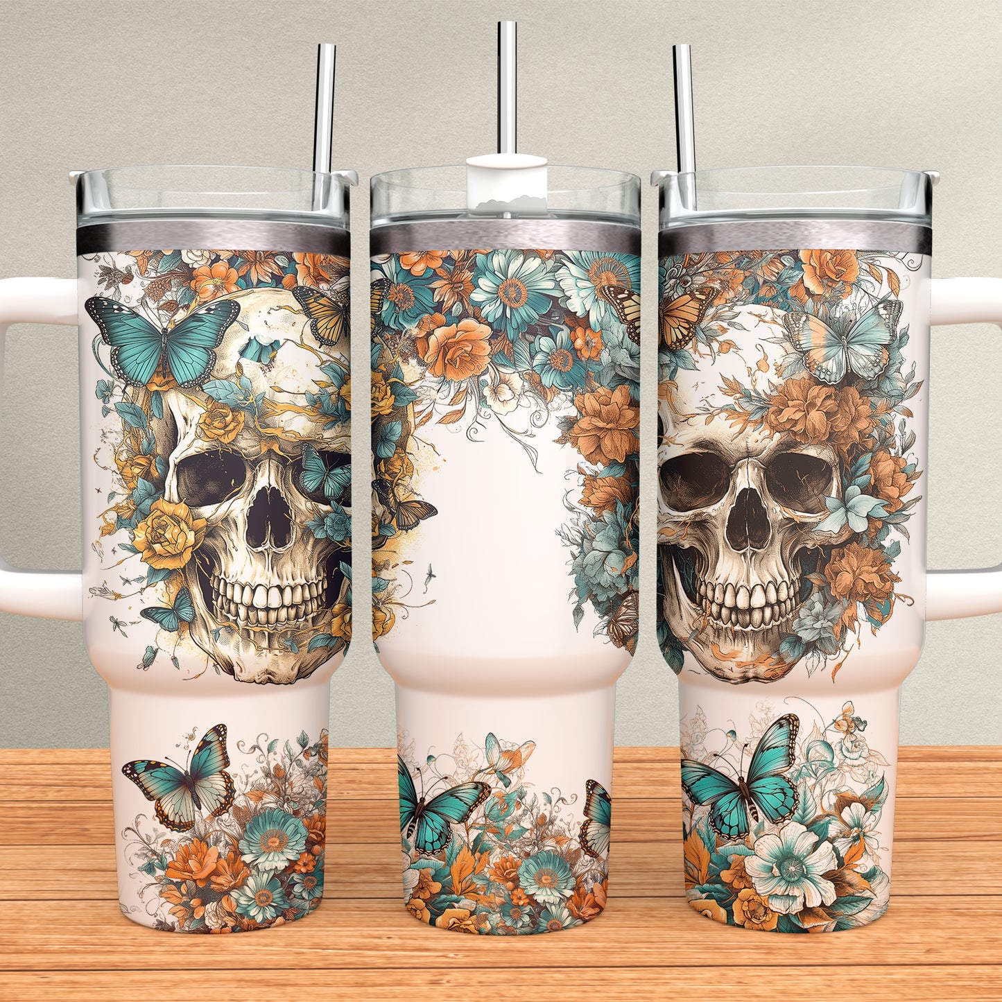 Floral Skull 40oz Tumbler Sublimation Transfer ONLY