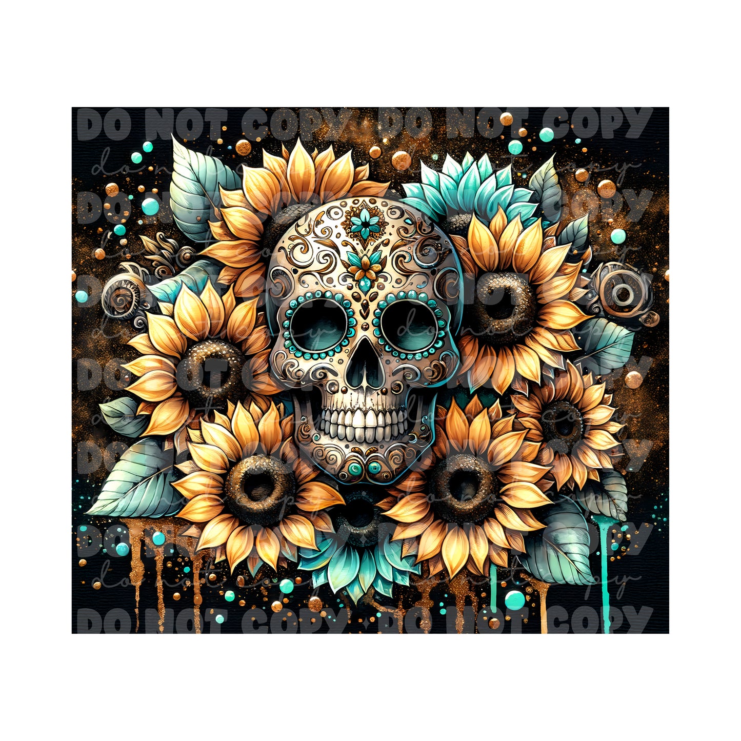 Sugar Skull Sunflowers Tumbler Sublimation Transfer