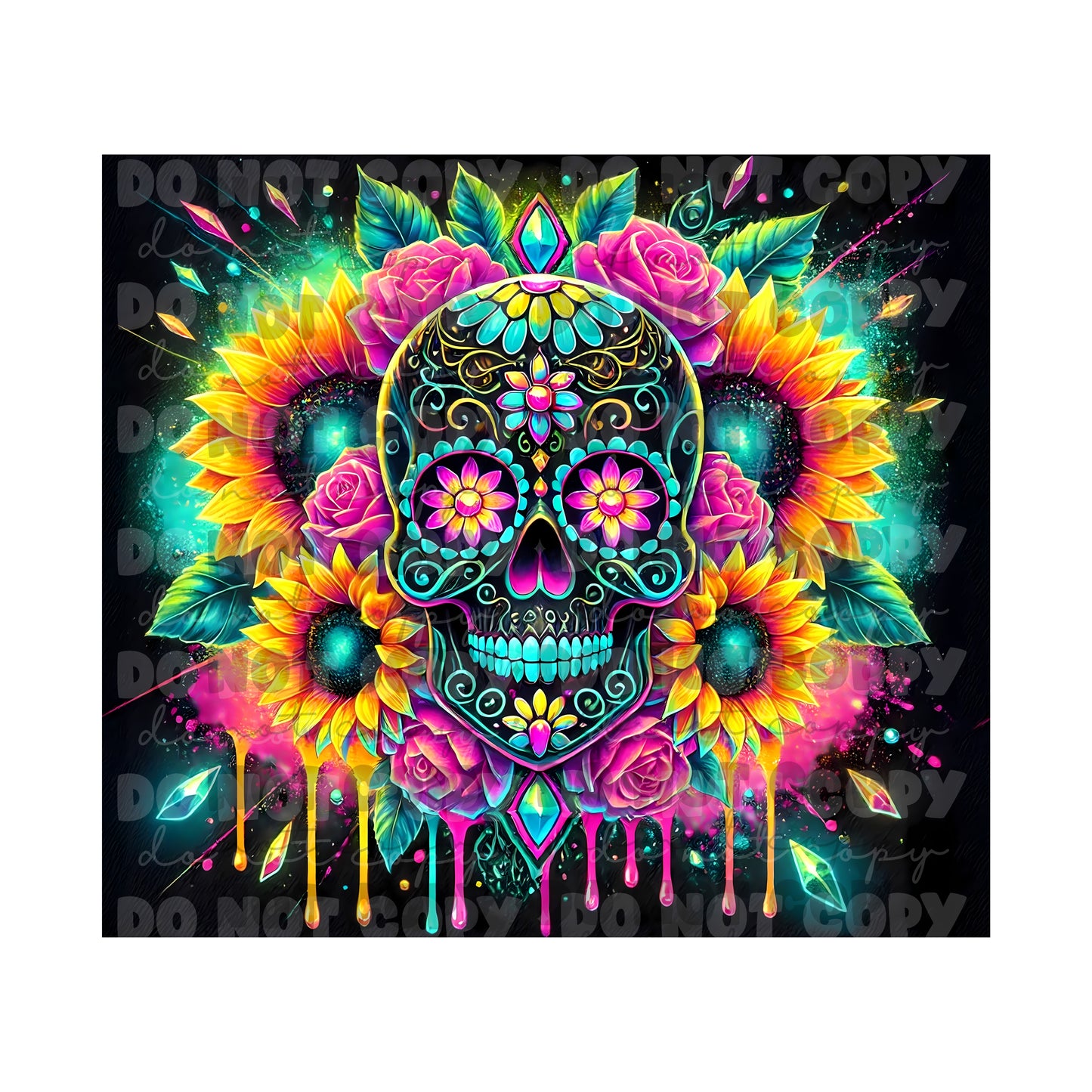 Neon Sugar Skull Tumbler Sublimation Transfer