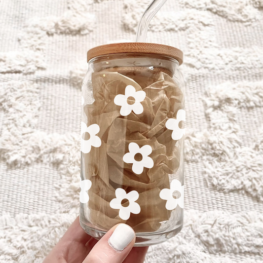 Retro Flowers Glass Cup