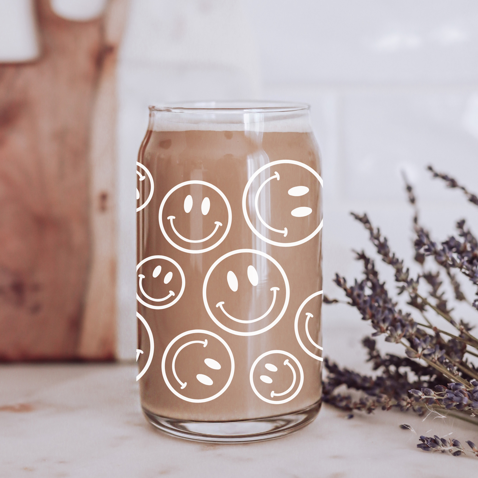 smiley face glass coffee cup