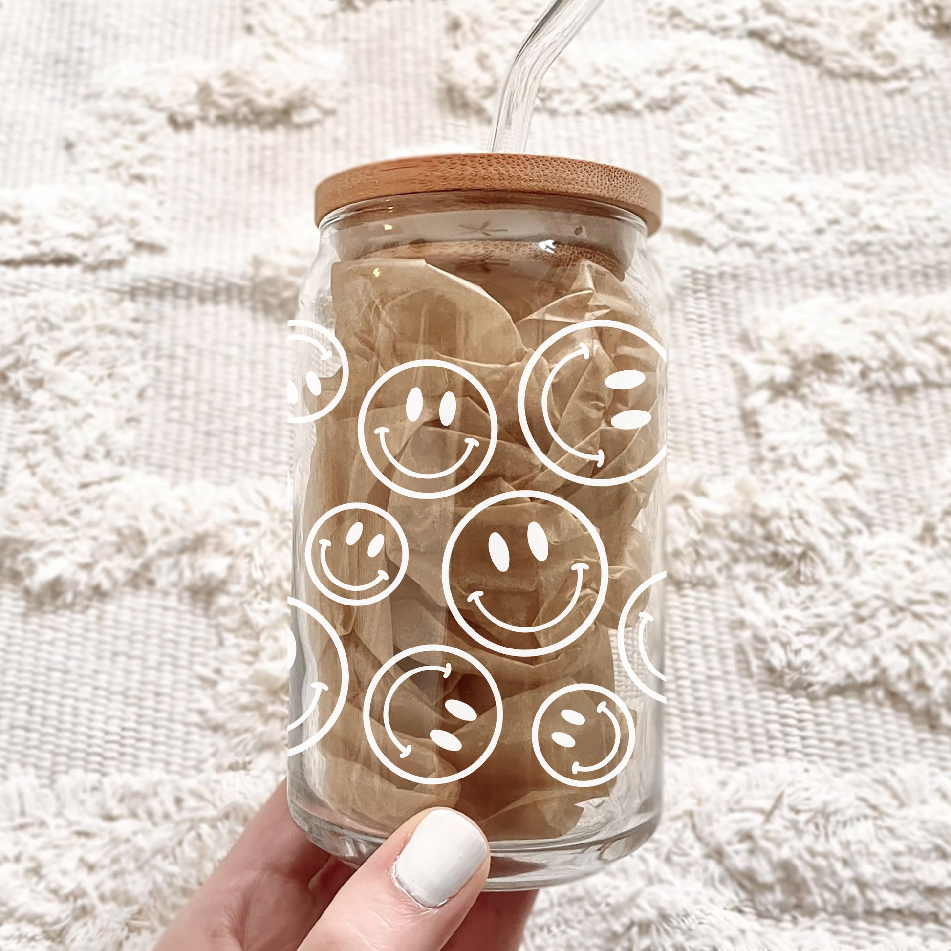 Smiley Face 16oz Glass Can Cup – GabbyCreates