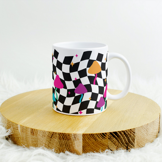 Hippie Mushroom Checkered Mug